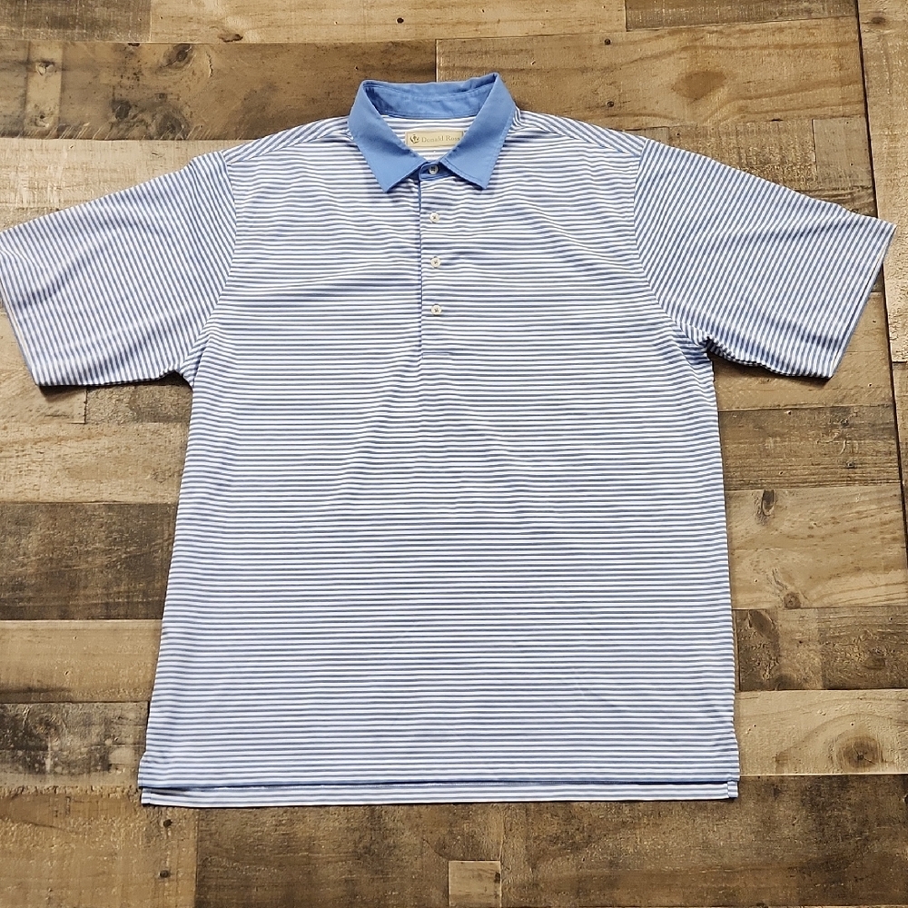 Donald Ross Polo Shirt Mens Extra Large White And Blue Stripes Golf